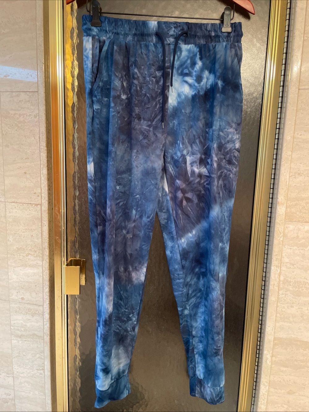 Women’s Blue Tie-Dye Elastic Drawstring Waist/Ankles Jogger Pants Size Large